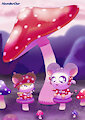 Bijou and Championi under a mushroom