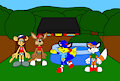 Friends and the Paddling Pool in a Backyard