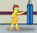 Kai practicing with a punching bag