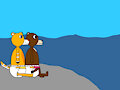 Otters by the lake.
