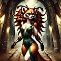 Red Panda Woman In Green Dress