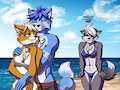 Beach foxes (and wolf) - colored by HeresyArt