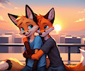 Hugging at sunset by DainenDog