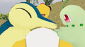 Chikorita and Cyndaquil Tickle Ampharos(06-23-24) by XTim5