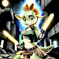 Lizard Warrior With Lightsabers by Anonceiada
