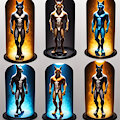 Six Anthropomorphic Cat Figures
