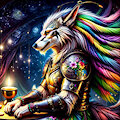 Armored Wolf With Rainbow Mane