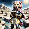 Feline Reader in Desert Oasis