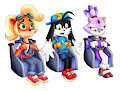 Coco, Klonoa, & Blaze in Riding Chairs (Comm...) by Tho6Who4