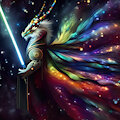 Cosmic Dragon Warrior Wielding Colorful Blade by Anonceiada