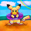 beach inflatable pikachu doodle by pierogero