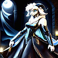 A sheep in a gown stands in a dark room by Anonceiada