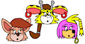 Annie the Cat, Kiori the Giraffe, and Bridgette the Echidna as surprised heads