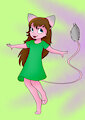 Violet in a green dress