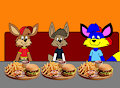 Alex, Brucie and Spencer Starr, all having a nice meal on the train one day