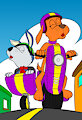 Tag and Scooch howling in the city (colored)