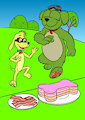 Frank and Beans will eat foods (colored)