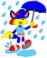 Alex the Fox with a Umbrella in the Rain and Puddles