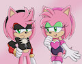 Amy dressed as Shadow and Rouge