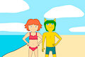 Ponyo and Mikey walking around the beach