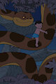 Little boy and giant python