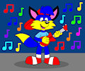 Alex the Fox Playing a Electric Guitar on Stage