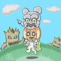 Gotsumon and Pumpkinmon - Digimon Adventure Fanart by riorioluu