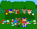 Alex, Spencer, Brucie and Billy Naked in the Bush with Becky and Wallaroo by ToonlandianFox2002