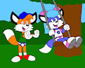Billy the Fox Pushing Bluebell the Fox on a Swing