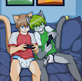Shinko and Koro play video game by FelixSandcatKitten