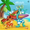 Surfing dragon duo! by Foxlover91