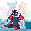 One black Eeevekyu and four white wolfes by Nid15