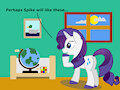 Rarity pondering a gift for Spike by Nebbie