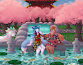 Koi Pond Under the Sakura Trees by ThatBlackFox