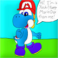 cyan yoshi with mario hat by frogtable125