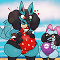 Lucario and Riolu Beach Bloat by EvoDevio67