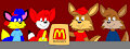 Alex, Brucie, Fix and Rocky Having a Meal by CartoonFoxArt2002