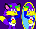 Lilly the Fox Combing a Hair in the Mirror