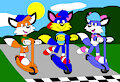 Alex, Billy and Bluebell in the Scooter Race