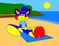 Alex the fox sitting at the beach by CartoonFoxArt2002