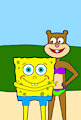 SpongeBob tickling Sandy's belly button