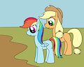 Rainbow Dash and Applejack playing in mud 1