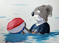 With His Beach Ball