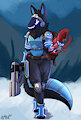 commission - Dark - Sparkin and her fak off gun by Bear213