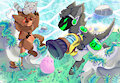 Ag and Yuri in Slime Rancher by SoppyCastle9