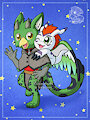 [Commission] Jaye Ventus and Gomamon by Veemonsito