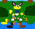sid the fox feeding the ducks by CartoonFoxArt2002