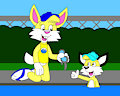 rachel the rabbit with glasses and give andy the fox in the water park by CartoonFoxArt2002
