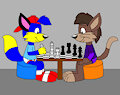 Alex and Hendrix Playing Chess by CartoonFoxArt2002
