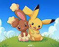 Pikachu and Buneary [fanart] by DudeRedBlue